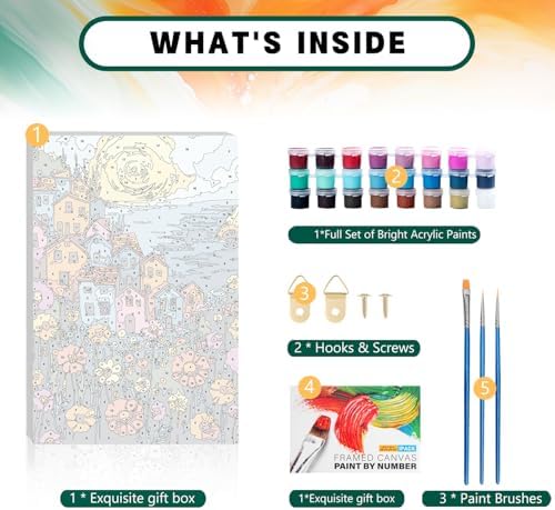 Framed Paint by Numbers Kit for Adults Beginner & Kids Ages 8-12, Landscape Flowers Adult Paint by Number Kits on Canvas with Frame, DIY Number Painting for Adults for Home Decor Gift 8 x 12 Inch - Image 5