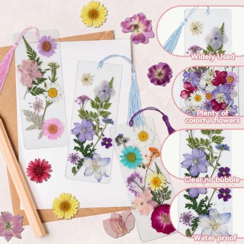 182 Pcs Pressed Flower Bookmark Making Kit, 30 Laminating Pouches with 120 Dried Flowers, 30 Tassels, Tweezer and Punch, Party DIY Crafts Bookmark for Reading Women Kids - Image 5