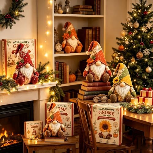 DIY Patchwork Gnome Kit, Christmas Cozy Gnome Sewing Craft Set, DIY Craft Set with Yarn & Tools for Adults & Beginners, Handmade Decor Ornament Gift & Home Decor for Craft Lovers (Yellow1) - Image 5