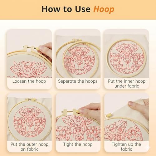ZMHKJZDQ Punch Needle Kits for Beginners,DIY Punch Needle Embroidery with Fabric, Hoops, Yarns and Sewing Needles for Adults Children Festival Gift and Home Decor, 20x20cm (Tulip Highland Cow) - Image 7