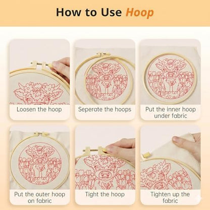 ZMHKJZDQ Punch Needle Kits for Beginners,DIY Punch Needle Embroidery with Fabric, Hoops, Yarns and Sewing Needles for Adults Children Festival Gift and Home Decor, 20x20cm (Tulip Highland Cow) - Image 7