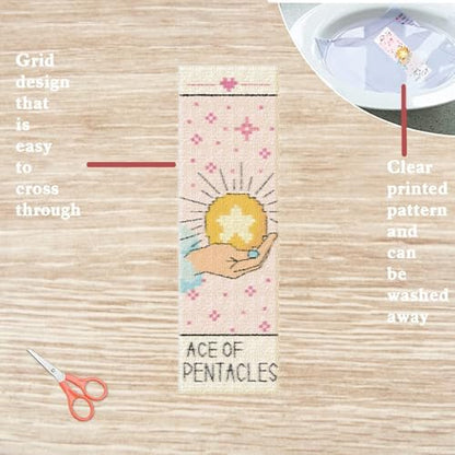 FREEBLOSS 6 Set Cross Stitch Bookmark Kit Stamped Cross Stitch Kit Tarot Cards Theme Embroidery Set with Instruction for Adults 8''*2.4'' - Image 3