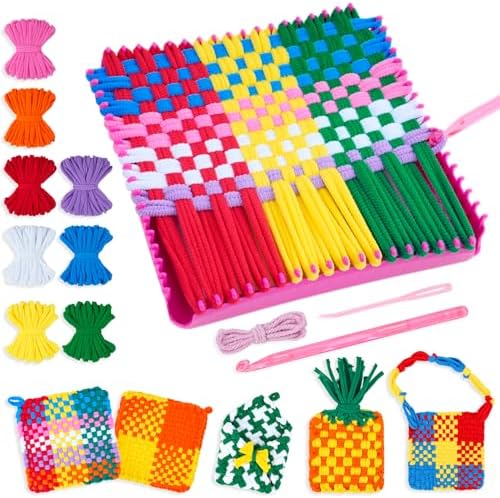 PREBOX Weaving Loom Kit Toys for Kids and Adults, Potholder Loops Crafts for Girls Ages 6 7 8 9 10 11 12, 7" Pot Holder Loom Knitting Kits and Gifts for Kids and Beginners, Make 6 Masterpieces by PREBOX