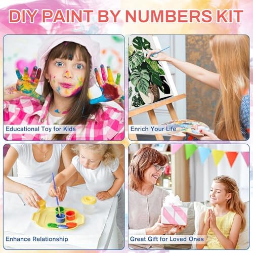 ICYANART 4 Pack Plant Paint by Numbers kit for Adults with Frame and Wooden - Image 5
