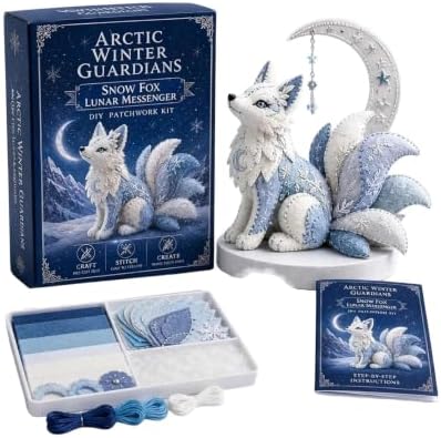 ROTORS Arctic Winter Guardians DIY Patchwork Kit, Pre Cut Felt Animal Sewing Kit, 3D Stuffed Creature Craft Set, Handmade Home Decor Gift for Beginners (Blue-J) by ROTORS