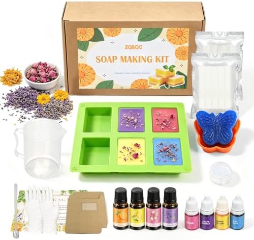 ZQBQC Soap Making Kit, Soap Making Kit for Adults Beginners, DIY Craft Supplies with Shea Butter Glycerin Melt and Pour Soap Base, Molds, Fragrances, Dried Flowers, Soap Craft Set for Adults and Kids by ZQBQC
