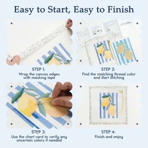 Kaitiaki 13 mesh Needlepoint Canvas Kit, 8 in Painted Canvas Set with Embroidery Floss, Needles, Guide Card, Instruction, Threader, Scissors & Project Bag for Crafter Gift(Lemon) - Image 6