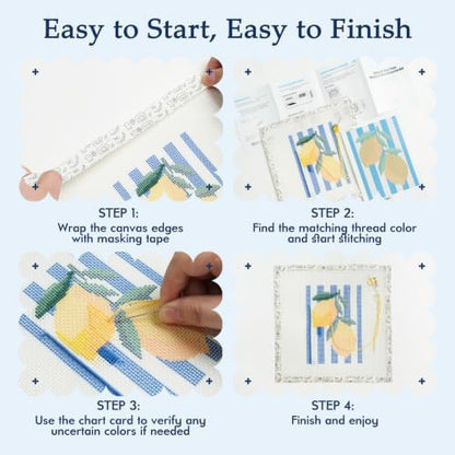 Kaitiaki 13 mesh Needlepoint Canvas Kit, 8 in Painted Canvas Set with Embroidery Floss, Needles, Guide Card, Instruction, Threader, Scissors & Project Bag for Crafter Gift(Lemon) - Image 6