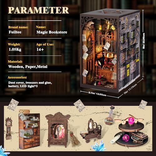 DIY Book Nook Kit, 3D Wooden Puzzle Miniature Booknook Bookend Bookshelf Decor with LED Light, Dust Cover, Book Nook Kits for Adults Teen Ideas - Image 6
