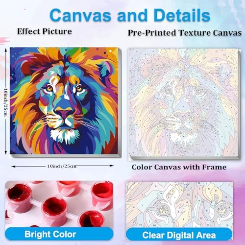 Artunion Framed Paint by Numbers Kit for Adults Beginners & Kids Ages 8-12,Colorful Lion Paint by Number with Frame,Easy Animal Paint by Numbers Kit on Canvas 10 * 10 Inch Without Easel - Image 4
