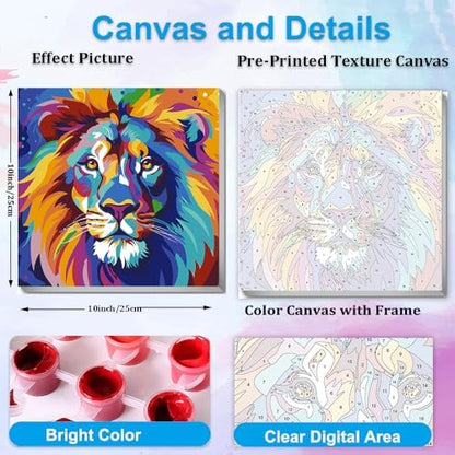 Artunion Framed Paint by Numbers Kit for Adults Beginners & Kids Ages 8-12,Colorful Lion Paint by Number with Frame,Easy Animal Paint by Numbers Kit on Canvas 10 * 10 Inch Without Easel - Image 4