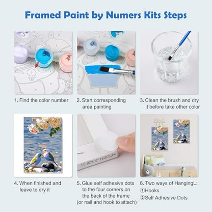 MOGTAA Paint by Numbers Kit for Adults with Frame, Birds Paint by Number Canvas, Flowers Scenery Paint by Numbers with Easel, DIY Animal Oil Painting Kit for Home Wall Decor 8 x 12 Inch - Image 6