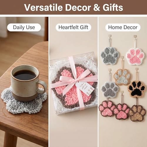 Avtytsda 6PCS Punch Needle Coaster Kit,Easy Punch Needle DIY Embroidery Set with Tools, Yarns, Hoop, Instructions Easy for Beginners, Kids, Adults, Handmade Gift and Decoration (Cat's paw) - Image 6