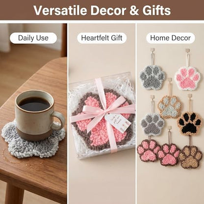 Avtytsda 6PCS Punch Needle Coaster Kit,Easy Punch Needle DIY Embroidery Set with Tools, Yarns, Hoop, Instructions Easy for Beginners, Kids, Adults, Handmade Gift and Decoration (Cat's paw) - Image 6