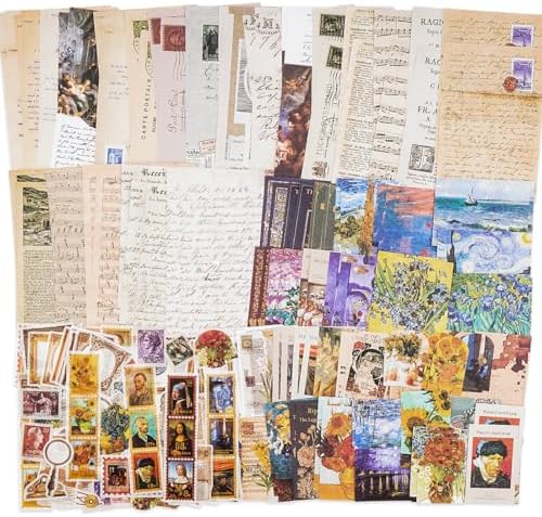 Knaid Vintage Scrapbook Supplies Pack (200 Pieces) for Junk Journal Bullet Journals Planners Aesthetic Paper Stickers Craft Kits Cottagecore Collage Album (Artistic) by Knaid