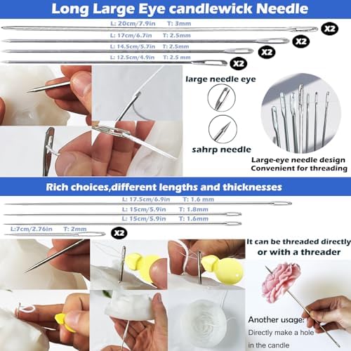 157PCS Professional Candle Making Kit with Soy Candle Wicks,7.9" Extra Long Big Hole Wicking Needle Hand Twist Drill Bits with Storage Bag,Mold Punch Set with Hook Eye for Inserting Candle&Mold Wicks - Image 6