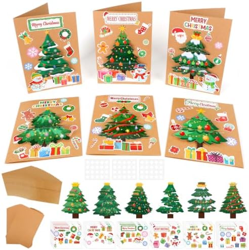 COCHIE 24 Sets Christmas Card Making Kits 3D Christmas Tree Card Making Craft Kits for Kids Holiday Greeting Cards Bulk for Home Classroom Activities by COCHIE