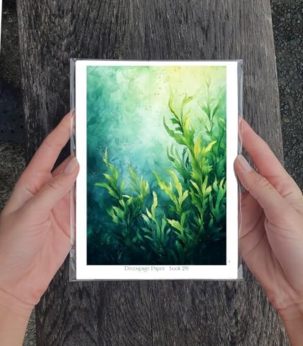 Decoupage Paper Pack (35 Sheets 6"x8") Underwater Greens: Beautifully Painted Aquatic Plants Swaying in The Ocean Depths, Illuminated by Ethereal Rays of Sunlight FLONZ Vintage - Image 3