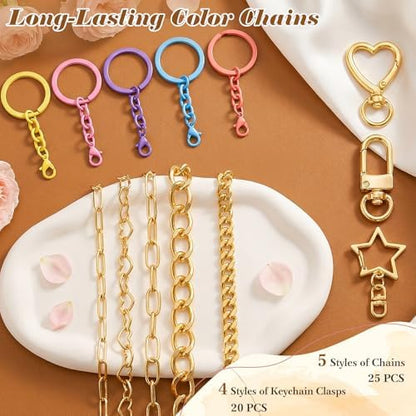 Ecoofor 364 Pcs Keychain Making Kit for Kids & Adults – Includes 20 Keychain Clips, 25 Extender Chains, 136 Charms, Beading Accessories, Jewelry Pliers – DIY Bag Charms & Jewelry Craft Kit Supplies - Image 4
