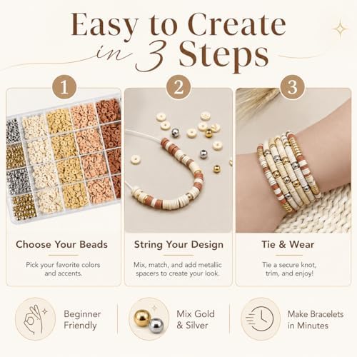 Believo Polymer Clay Beads Kit for Jewelry Crafting with Elastic Cord – Flat Heishi Beads & Spacer Pieces for Bracelets & Necklaces (Black & Coffee) - Image 7