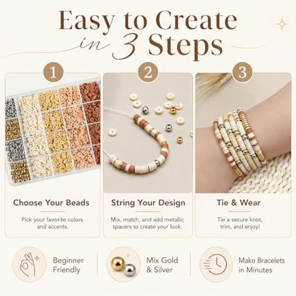 Believo Polymer Clay Beads Kit for Jewelry Crafting with Elastic Cord – Flat Heishi Beads & Spacer Pieces for Bracelets & Necklaces (Black & Coffee) - Image 7