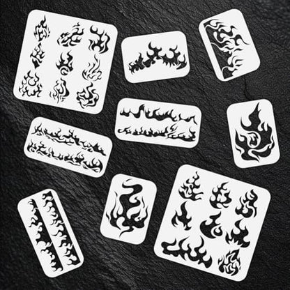 9Pcs Flame Craft Stencil for Painting on Wood Burning Plastic Reusable Flame Art Stencils Templates for Painting on Wall Floor Wood Fabric Furniture Glass - Image 4