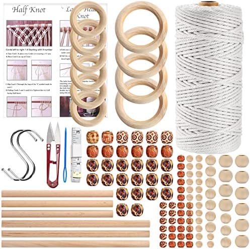 Hdviai 121Pcs Macrame Kit, Macrame Supplies 3mm x 109Yards Macrame Cord for Macrame Kits for Adults Beginners, with Accessories Like 100Pcs Beads and 10Pcs Wooden Rings for Macrame Plant Hanger Kit by FocusoncottonHdviai