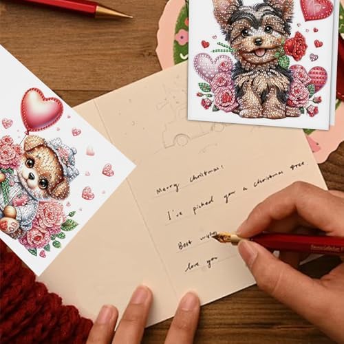 TDFERAN 6 Packs DIY Diamond Art Cards Puppy Flowers Love Diamond Painting Holiday Card Making Kit Diamond Art Card with Envelopes Diamond Painting Greeting Cards for Birthday Thanksgiving Day - Image 6