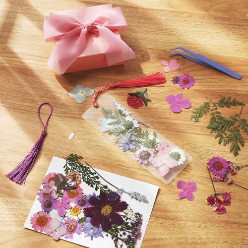 AmazingSpark 222 Pcs Dried Flower Bookmark Kit with Tassels, Purple - Image 4