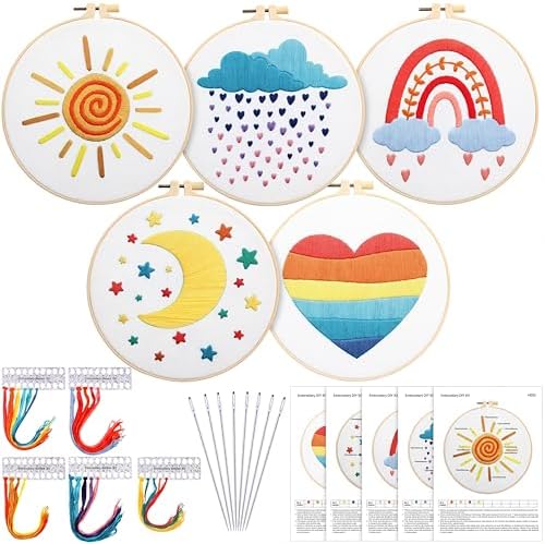 Yinder 5 Set Embroidery Kit for Beginner Starter Kit, Rainbow by Yinder