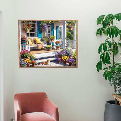 Flower House Paint By Numbers Kit For Adults Garden Adult Paint By Number Kits On Canvas Yard Art Oil Painting Kit For Beginners Adults' Paint-By-Number Kits For Gift Home Wall Decor 16x20 Inch - Image 4