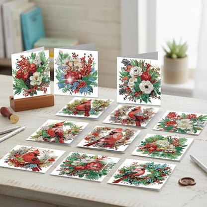 jinglinhh 12pcs Diamond Art Painting Christmas Cardinal Greeting Cards with Envelopes, DIY Card Making Kits for Adults, Diamond Art Christmas Cards for Birthday Holiday Postcards Craft Gifts - Image 7