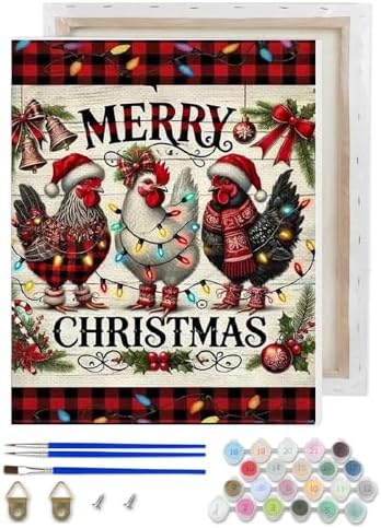 NEGEKFKX Chicken Paint by Numbers Kit for Adults Beginner with Framed,Easy Adult Paint by Number Kits on Canvas DIY Painting for Beginners Art by Numbers for Home Wall Decor 10x12 Inch by NEGEKFKX