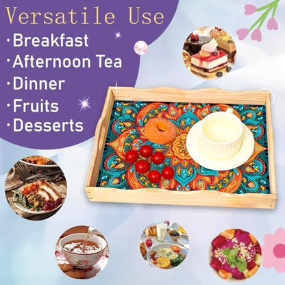 EWJRNSF Diamond Art Kits for Adults Wooden Serving Trays with Handles, 5D Diamond Painting Big Gem Arts and Craft Gifts Trays Decor Gift Home Decor 12.2x16.1 Inches Mandala E - Image 5