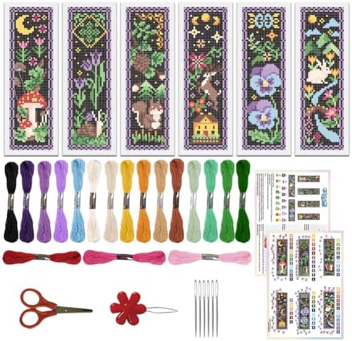 ORIGACH 6 Set Dark Forest Cross Stitch Bookmark Kit for Beginner by ORIGACH
