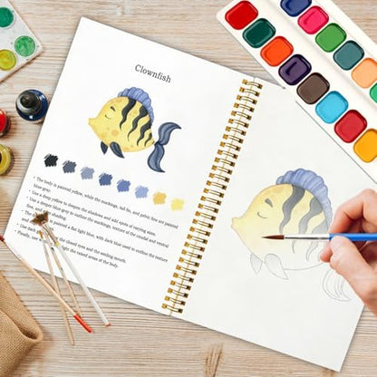 Marine Life Watercolor Workbook, Water Coloring Book, 12 Patterns, Ocean Dreams Watercolor Kit for Beginners, DIY Gift for Adults,Fun Family Art Activity and Gift - Image 5