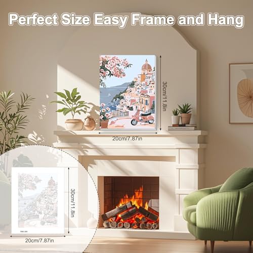TOSTOG Coastal Town Framed Canvas Paint by Numbers Art Kit for Adults and Kids, Beginner Acrylic Oil Painting Supplies with Wooden Frame for Home Wall Decor 20 * 30 cm/8 * 11.8 in - Image 6