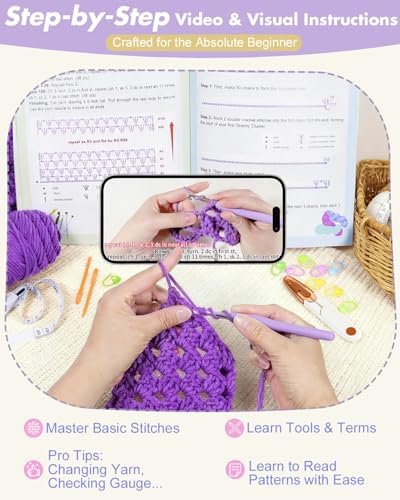 Arborthread Crochet Kit for Beginners, Easy All-Season Pocket Shawl Pureple - Image 2