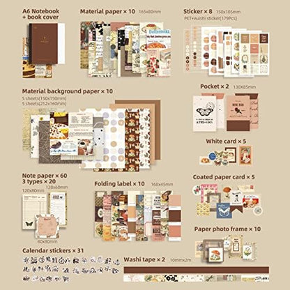 emmoolife 348 Pcs Scrapbooking Supplies Kit, Vintage Aesthetic Scrapbook Kit for Bullet Junk Journal, Stationery, A6 Grid Notebook, DIY Journaling Supplies, Birthday Craft Gift for Teen Girl Women - Image 3