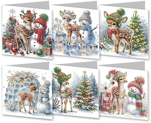 DIY Diamond Greeting Cards Set Christmas, 5D DIY Diamond Art Painting Greeting Card, DIY Christmas Card Making Kits for Family Friends Handmade Gift-#02-Snowman Deer by Unknown