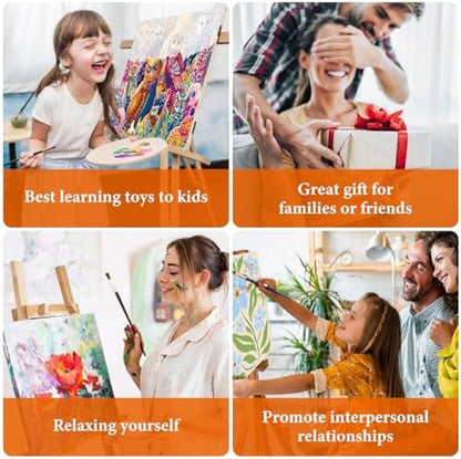 4 Pack Framed Paint by Numbers Kit for Adults Flowers with Wooden Easel - Image 6