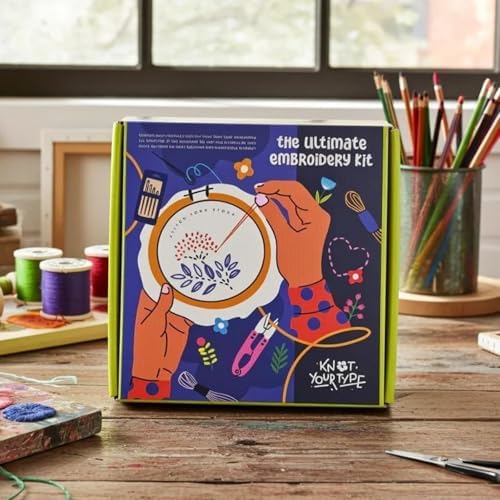 KNOT YOUR TYPE DIY Embroidery Starter Kit for Beginners | All-in-One Hand Embroidery Kit with Hoop, Printed Fabric, Threads & Stitch Guide | Art & Craft Kit for Adults - Image 4