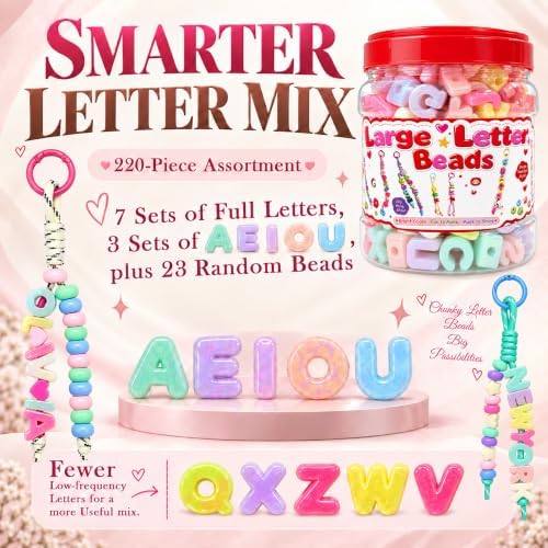Kasmena 420Pcs Chunky Large Letter Beads DIY Keychain & Bracelet Making Kit - Image 6