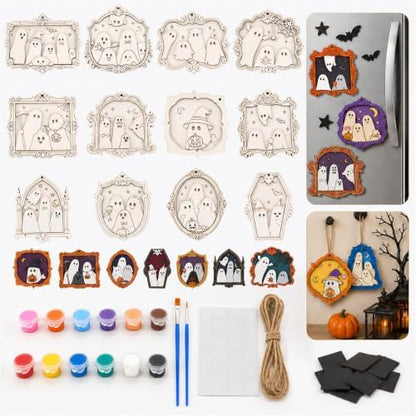 Bafeil 12 Set Halloween Craft for Adults, Wood Ghost DIY Paint Frame Craft by Bafeil