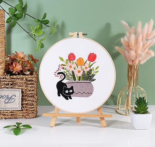 GLTAYLMY 3pcs Embroidery Kit for Beginners DIY Adult Beginner Embroidery Kits with Cat Pattern 1 Embroidery Hoops Needles Threads and Instructions - Image 6