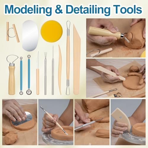 Amrules 12 Pcs Polymer Clay Sculpting Tools Kit for Adults, Light Yellow - Image 6