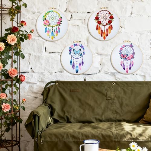 BEUNITONE 4 Set Dream Catcher Embroidery Kit for Beginners 7.9"x7.9" - Image 6