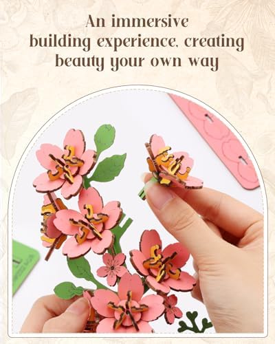 KAAYEE 3D Puzzles for Adults Cherry Blossom Potted, 119 Pcs Wooden Puzzle DIY Handcraft Kit, Romantic Pink Flower Home Office Decor, Gift for Lovers Couples on Anniversary Birthday Valentine's Day​ - Image 5