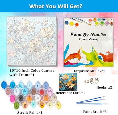 Artunion Framed Paint by Numbers Kit for Adults Beginners & Kids Ages 8-12,Yellow Flower Paint by Number with Frame,Floral Abstract Paint by Numbers Kit on Canvas 10 * 10 Inch Without Easel - Image 4