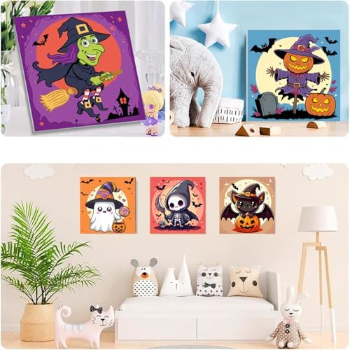 MXCFZX 6 Pack Ghost Paint by Numbers for Kids/Adult, Halloween Painting, Children's Adult Paint by Number, Ages 4-12, DIY Acrylic Oil Painting Set, Suitable for Home Wall Decoration 8 x 8 inch - Image 3
